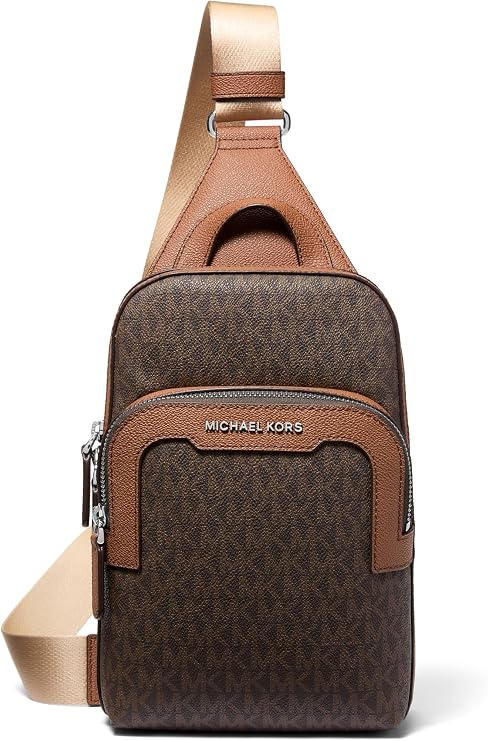 Michael Kors Men's Hudson Medium Double Zip Slingpack, MK Signature/Brown/Luggage