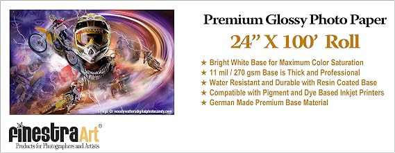 24" X 100' Premium Glossy Inkjet Photo Paper - Roll 3 INCH CORE