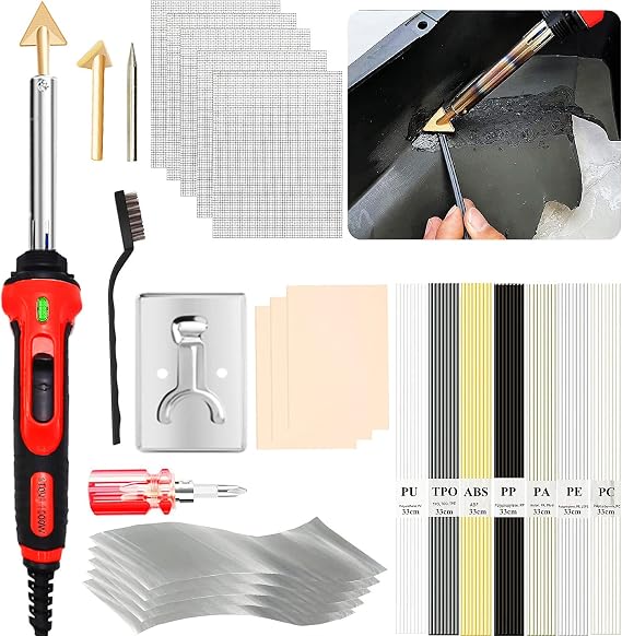 100W Plastic Welding Machine, 2-in-1 Plastic Welding Kit, Soldering Iron Tips & 56 Rods, 3-Speed Temperature Control Soldering Iron Gun, Professional Surface Repair Tool for Car Bumper, Dashboard
