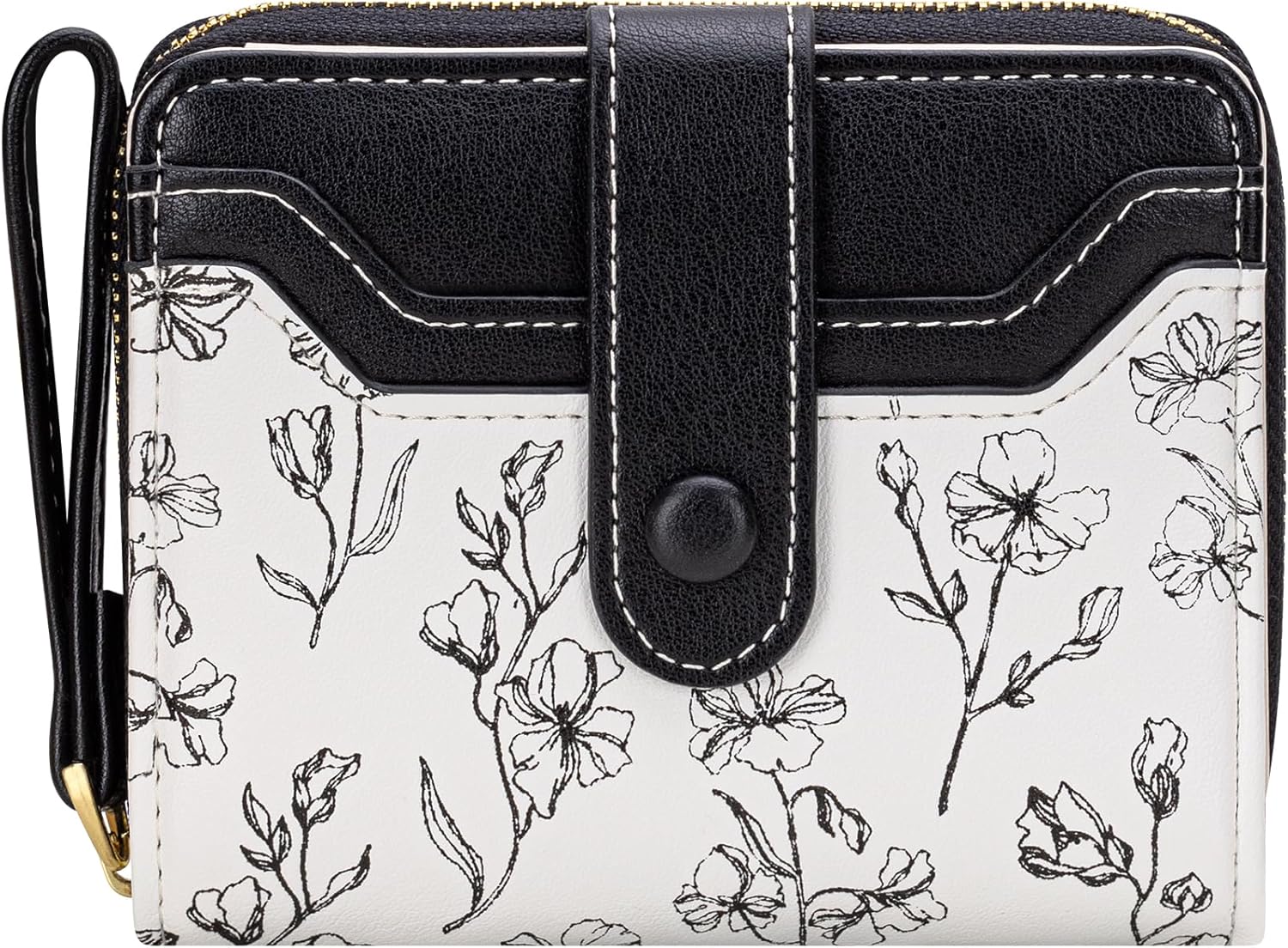 BIAOTIE Wallet for Women Cute Floral Flower Wallet RFID Credit Card Holder Purse Small Bifold Zipper Coin Pocket Purse with ID Windows Black