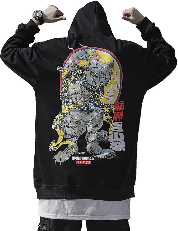 XYXINGMAO Cat Graphic Hoodies For Men Hip Hop Streetwear Men Japanese Oversized Hoodie Black Sweatshirt