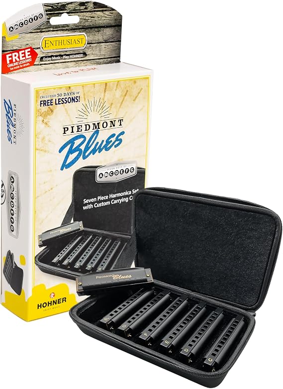 HOHNER Piedmont Blues 7 Harmonica Pack with Case, Paslanmaz çelik (PBH7)