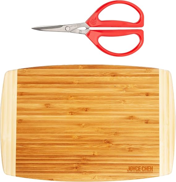 Joyce Chen Kitchen Scissors and 8x12-Inch Bamboo Cutting Board Set