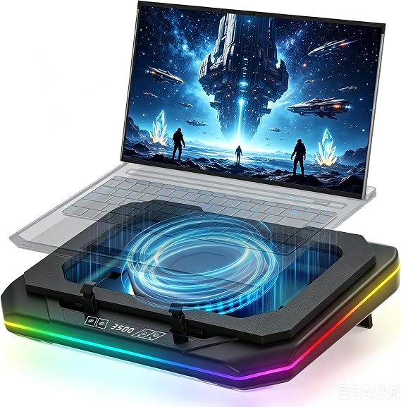 Cooling Pad for Lenovo Legion 5-17IMH05H Gaming Laptop Cooler with Powerful Turbo Cooling Fan Can Fast Cooling CPU+GPU 40C, Variable Speed,6 RGB Light Mode,Touch Control, LCD Screen, 3 USB-A Port