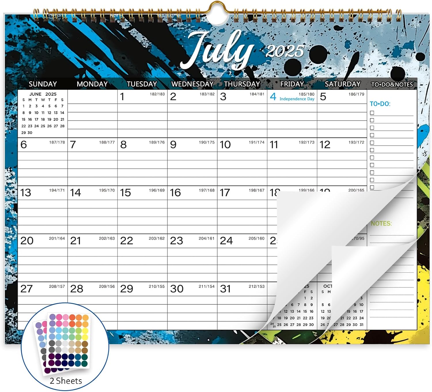 2025-2026 Wall Calendar, Calendar 2025-2026, 18 Month Calendar July 2025 - December 2026, 14.8 X 11.5, Calendar with Twin-Wire Binding, Hanging Hook and Julian Dates Colorful Ink