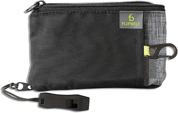 FlipBelt Ultra Running Wallet - Zippered, Safety Whistle, Black Heather