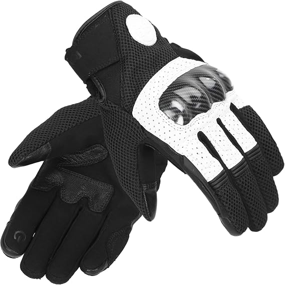 Royal Enfield Windstorn Motorcycle Riding Gloves for Men Black & White Leather Protective Biker Gloves Durable Air Mesh