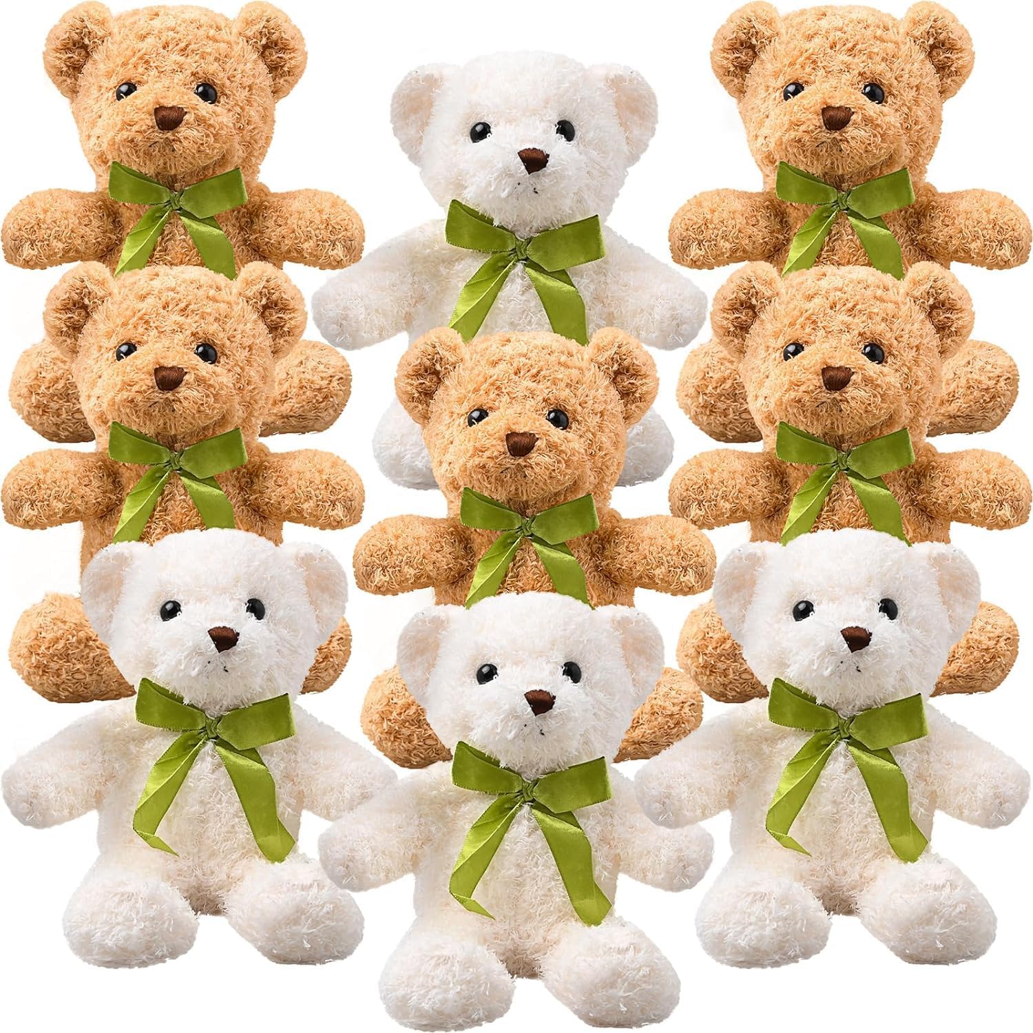 MSYU 9 Pcs Teddy Bears with Detachable Bows, 10 Inch Plush Stuffed Teddy Bear Toys Plush Stuffed Animal for Baby Shower, Birthday Gift, Animal Party Supplies
