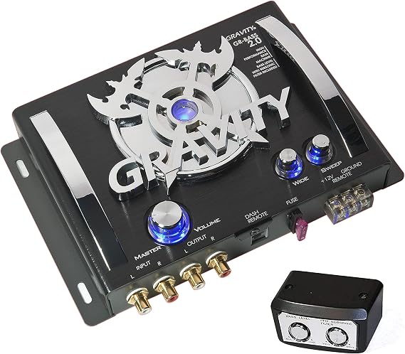 Gravity GR-BASS 2.0 Digital Bass Processor for Car Audio & Home Theater, Dash-Mount Remote, PFM Subsonic Filter, Bass Level Control, Illuminated Knobs