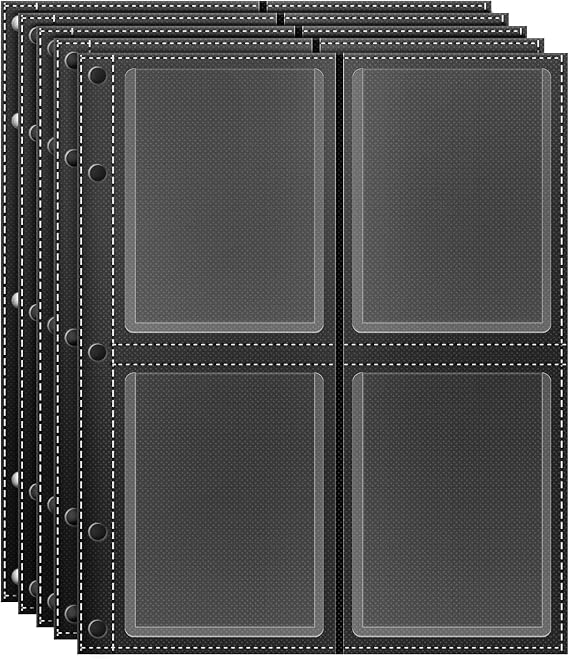 Top Loader Sleeves 4-Pocket Trading Card Storage Refill Binder Pages 7.5x9.25 Inches 50 Pack