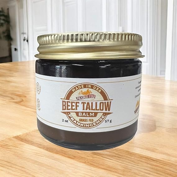Grass Fed Beef Tallow Balm Grown and Made in USA - Organic Grass Fed and Finished Tallow - Moisturizing Skin Care Frankincense 2 oz