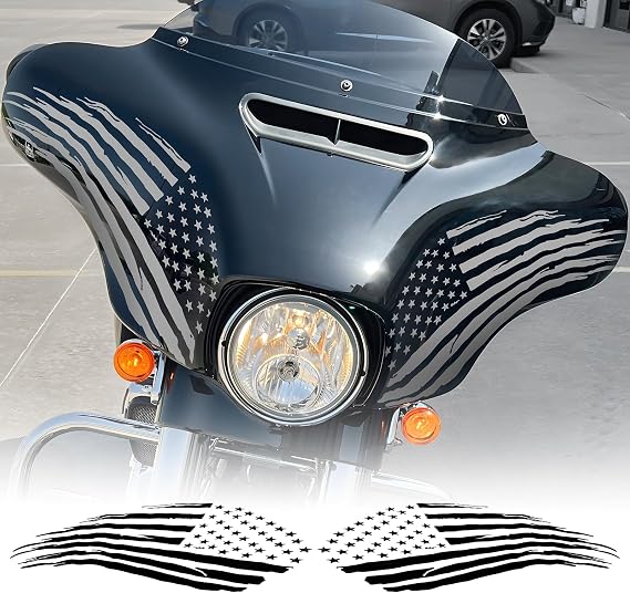 Fits 1993-2023 Harley Davidson Touring American Flag Decals for Bat Wing Fairing Exterior Vinyl Cover Accessories Matt Black 2PCS (Not fit Road Glide)