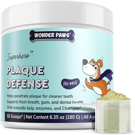 Wonder Paws Dental Powder for Dogs Teeth Cleaning & Dental Care Made Easy Removes Plaque, Tarter, Stains & Freshens Breath Plaque & Tartar Remover for Dogs of All Ages 60 Scoops