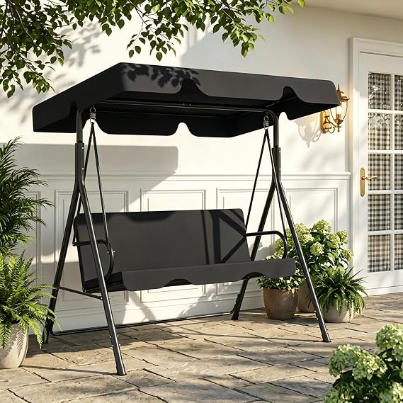 3-Person Patio Swing Chair, Outdoor Porch Swing, Black