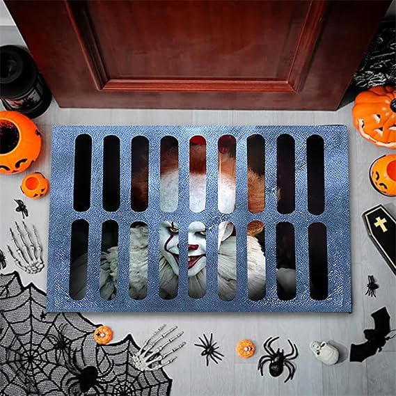 Halloween Door Mat Clown Decorations Creepy Clown Doormat Decoration, Realistic Horror Rug for Spooky Haunted House, Front Porch, Party Entrance, Scary Decor for Trick-Or-Treat And Halloween Pranks