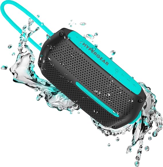 Portable Wireless Bluetooth Speaker, HyperGear Wave HD Stereo Sound Loud Speaker [IPX4 Waterproof] Stream Music or Take Calls at The Pool, Beach, Boat, Outdoors, Campground & Travel (Black/Teal) 14703