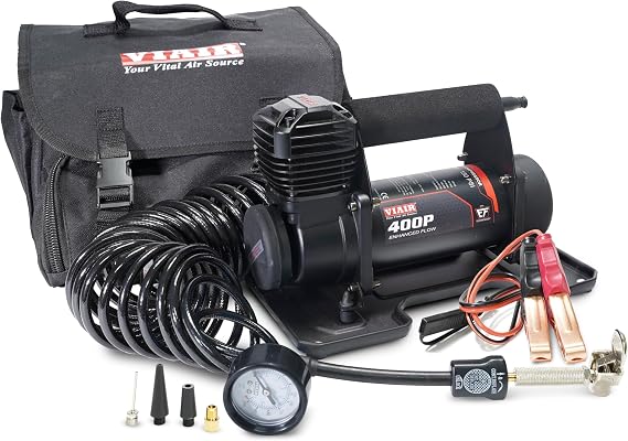 VIAIR 400P EF Enhanced Flow - 40143 Tire Inflator Portable Offroad Air Compressor for Truck & SUV | 12V On/Off Road Tire Pump Air Compressor | 150 PSI (SAE, Alligator Clips)