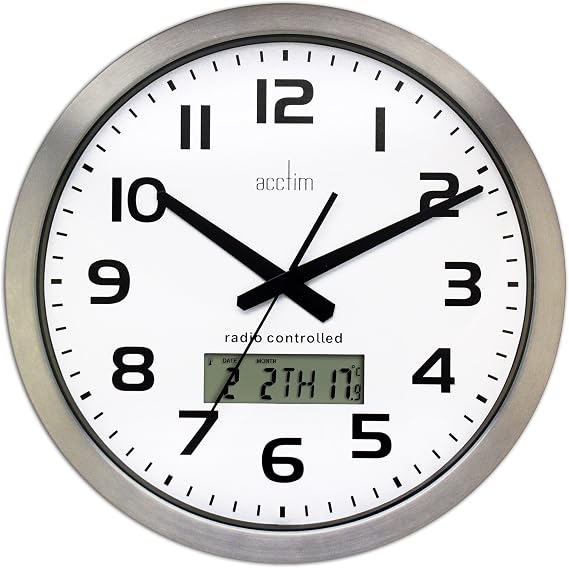 Acctim 74447 Meridian Radio Controlled Wall Clock, Aluminium White