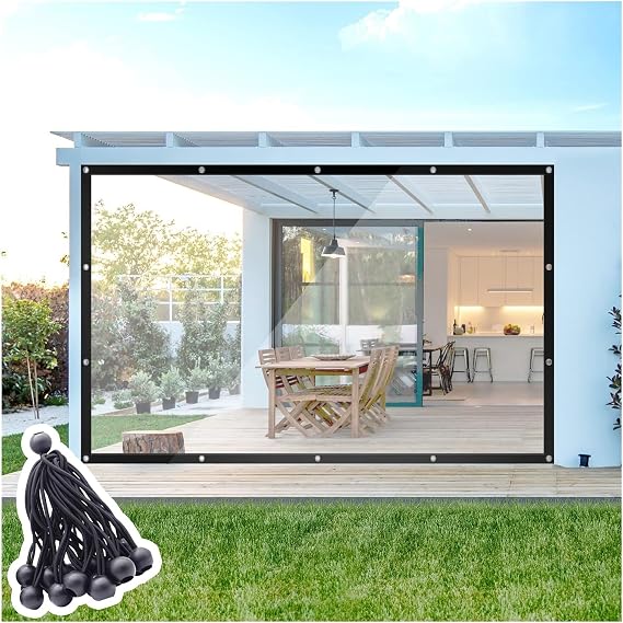 Clear Waterproof Side Panels with Grommets, Tear Resistant Rain Curtains Outdoor Transparent Tarpaulin Curtain for Patio, Pergola, Porch, Gazebos, Plant, Hut Color : Clear, Size : 7x12ft(2.2