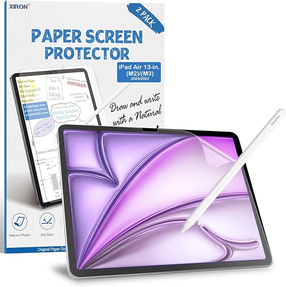 XIRON 2 Pack Paper Screen Protector for iPad Air 13-inch (M4) 2026 / (M3) 2025 / (M2) 2024, Matte PET Film for iPad Air 13-inch, Write and Draw Like on Paper, Anti-Glare & Anti-Scratch