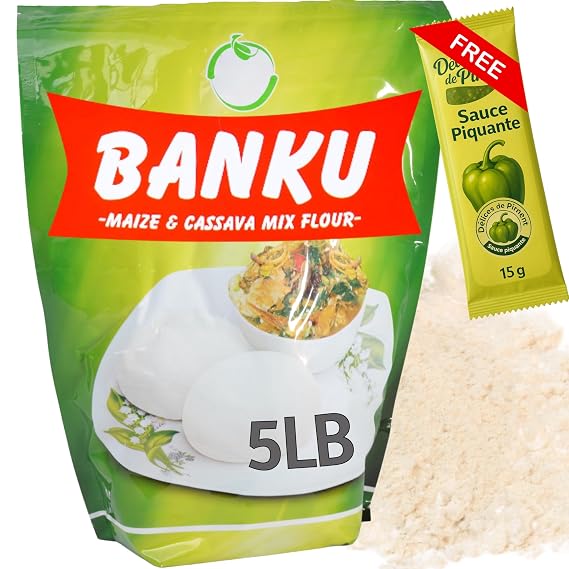 Banku Mix Ghana (5 LB) Pounded Maize & Cassava Powder| African Food Grocery similar to Fufu Flour, Plantain Flour, Kenkey Pounded Yam, Ugali