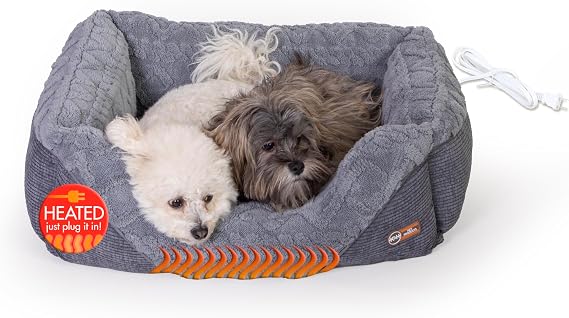 K&H Heated Pet Bed, Thermo-Pet Lounge Sleeper Indoor, Safety Listed Medium | Removable Waterproof Cat Heating Pad, Bolstered Warm Calming Pillow Bed for Dogs & Multiple or Large Cats, Machine Washable
