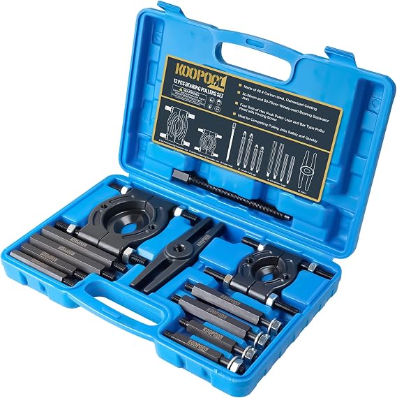 KOOPOOL 12-Piece Bearing Puller, Wheel Hub Puller Set, Wheel Bearing Removal Tool, Blind Bearing Puller, 5 Ton Capacity Bearing Separator with 2 and 3 Bearing Separator Jaws