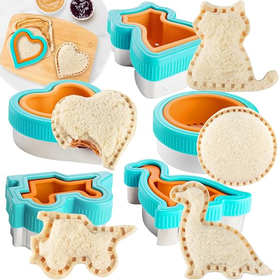 Stuffed Sandwich Makers - Set of 5 (Cicle, Heart, Dinosaur, Dumo Truck, Cat) - Make Fun Crust-Free and with fun designs 