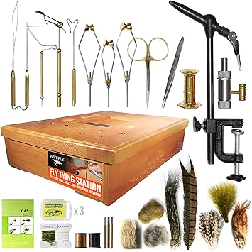 Creative Angler Wooden Station Fly Tying Kit Complete Set, Box Only, or Vise Only for Fly Fishing & Jig Tying