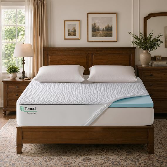 Dual Layer Memory Foam Mattress Topper King,Gel Memory Foam and Cooling Pillow Top Mattress Pad Cover for Pressure Relief and Medium Support,CertiPur-US Certified