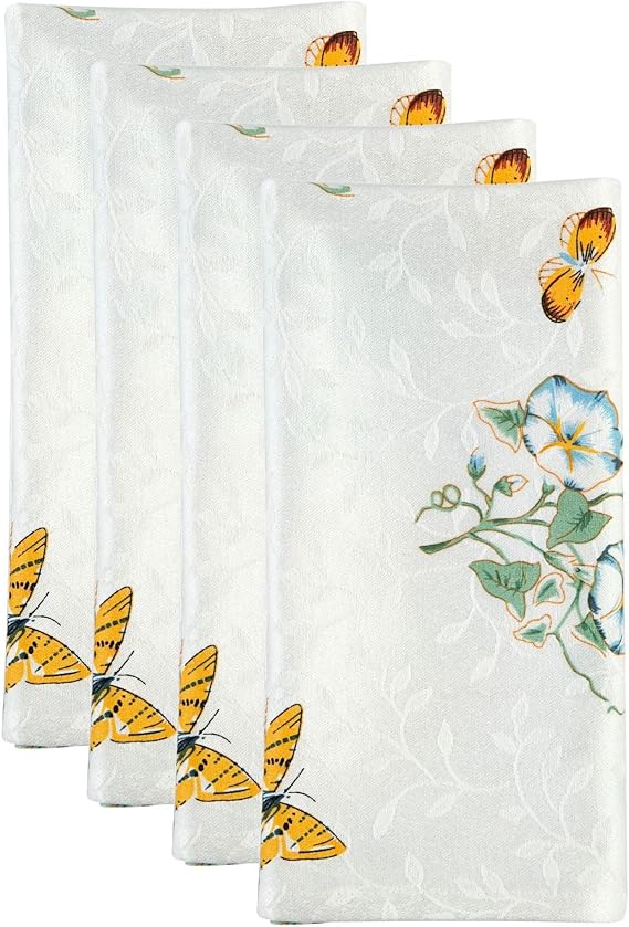 Lenox Butterfly Meadow Cloth Napkins - Reusable Dinner Napkins - Machine Washable - Set of 4 - Floral