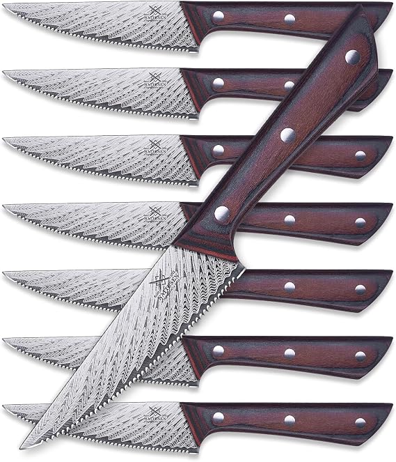 Naitesen Steak Knives Set of 8, Serrated Lightweight Kitchen Knife with Wooden Handle for Cutting Meat Gifts for Men Women