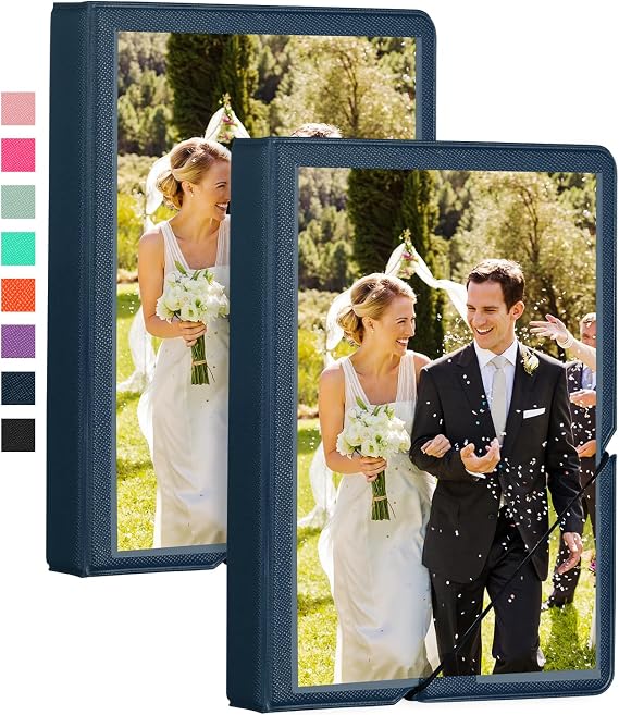 Lifting 2 Pack Small Plastic Photo Book Album with Customizable Cover - 4 x 6, 28 Pockets - Mini Picture Album for Family Wedding Anniversary, Baby, Vacation (Marine Blue)