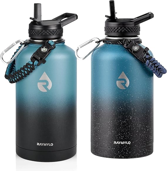 RAYMYLO Insulated Water Bottle 64 oz (Indigo/Black) + 64oz Insulated Water Bottle (Midnight Blue Speckle)