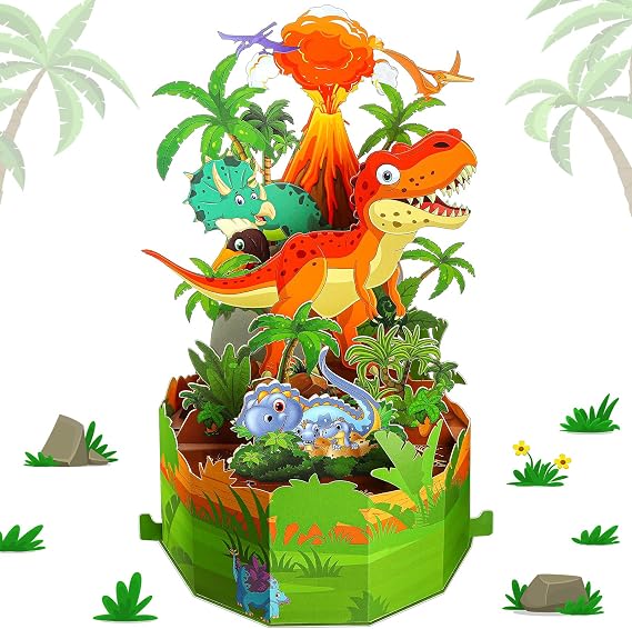 Motipuns Dinosaur Pop up Birthday Card for Kids 3D Volcano Greeting Card