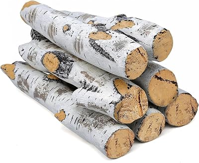 QuliMetal 7PCS Ceramic Birch Gas Fireplace Log – Realistic White Birch Logs for Indoor and Outdoor Fireplaces & Fire Pits, Ventless, Propane, Natural Gas, Electric, Gel – Decorative Ceramic Logs Set