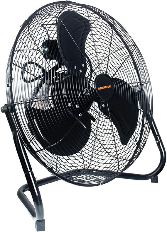 Remington High Velocity Floor Fan, 3 Speed Portable Cooling Unit - Heavy Duty Metal Airflow for Large Shops, Garages, and Warehouses, 20 Inch, Black