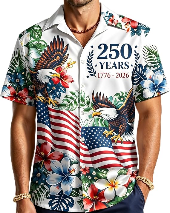 250Th Anniversary USA Hawaiian Shirt for Men, 1776-2026 Patriotic Short Sleeve Shirt, Independence Day Gifts