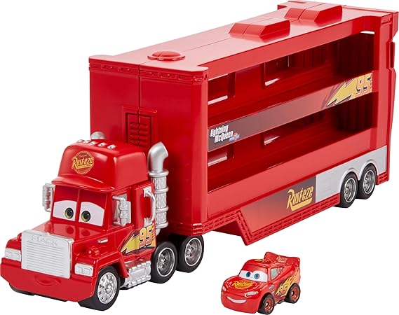 Mattel Disney and Pixar Cars Toy Transporter, Large-Scale Truck, Mack Hauler Holds 18 Miniatures & Includes 1 Metal Lightning McQueen, Play & Display