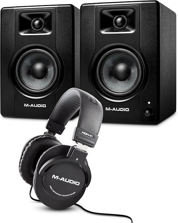 M-Audio Bundle - BX3 3.5" Studio Monitor Speakers and Over Ear Studio Headphones for Recording, Mixing and Streaming with Music Production Software