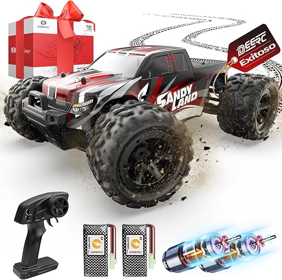 DEERC 9300E Remote Control Car High Speed RC Cars for Kids Adults 1:16 Scale 40 KM/H 4WD Off Road Monster Trucks,2.4GHz All Terrain Toy Trucks with 2 Rechargeable Battery