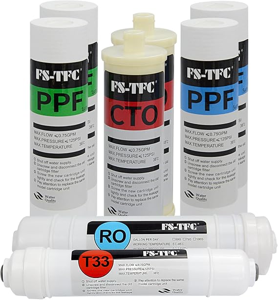 Reverse Osmosis Water Filtration System FS-RO-100G-A 1-Year Replacement Filter Kit,8 Pack