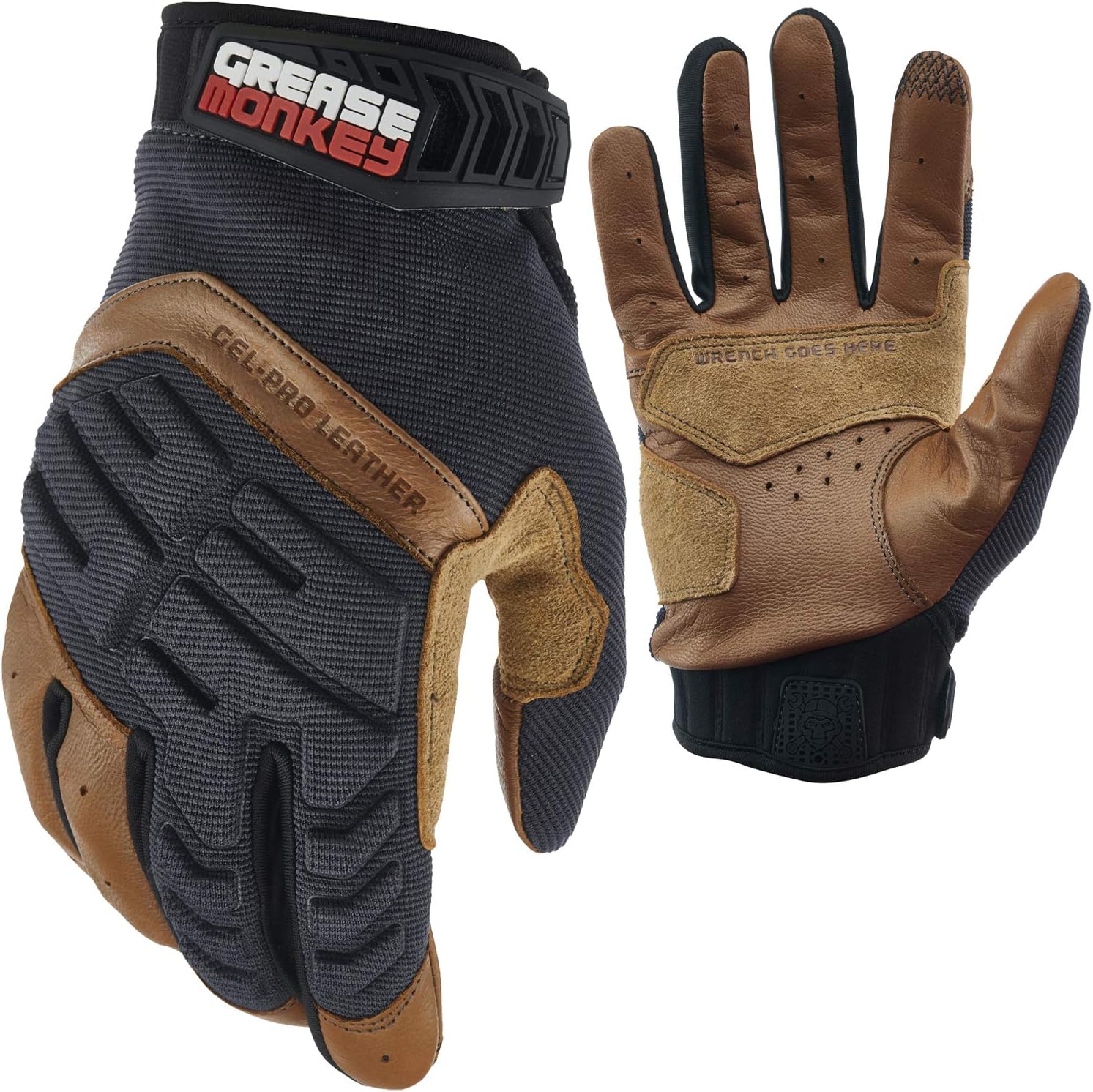 '47 Big Time Products 25177-23 Brown Grease Monkey Gel Pro Leather Hybrid Touchscreen-Large