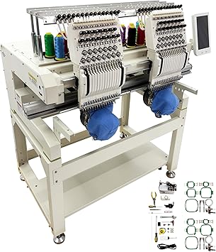 INTSUPERMAI Dual-Head Commercial Embroidery Machine - 15 Needles, 15.7"*19.6" Field, Auto Thread Trim/Color Change, 10" Touch Screen, Multi-Language (13) 110-220V
