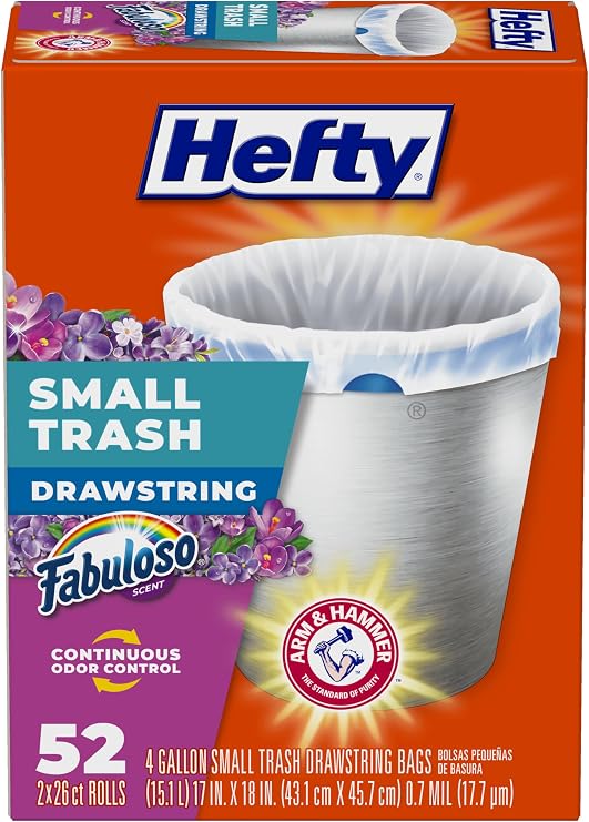 Hefty 4 Gallon Small Trash Bags, White, Fabuloso Lavender Scent, 52ct
