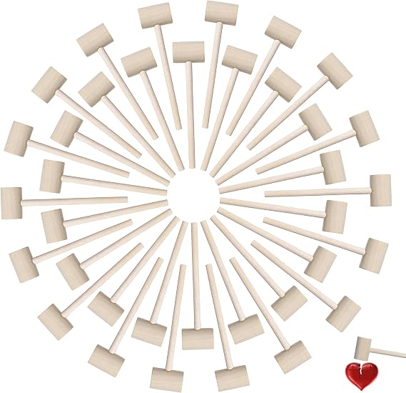 36 Pieces Mini Wooden Breakable Heart Hammers for Chocolate, Small Wood Candy Mallets