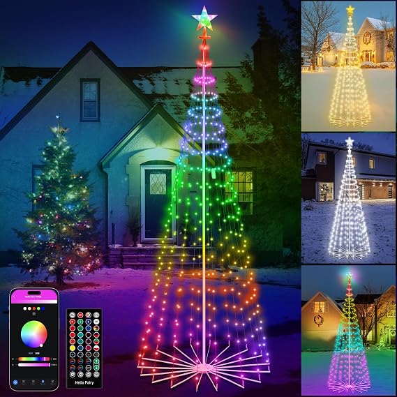 GMAULEE Smart Christmas Tree Cone Lights 9FT 460 LEDs, 16 Million Colors with Patterns & Text Display, App & Remote Control, Music Sync & Timer, Waterproof for Indoor Outdoor Christmas Decor (9FT)