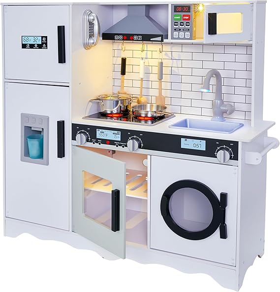Lil' Jumbl Wooden Play Kitchen, Kids Kitchen Playset, White