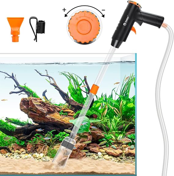 Yaubay 132GPH Manual Aquarium Gravel Cleaner, Fish Tank Siphon Vacuum Cleaner with Adjustable Water Flow for Cleaning Dirt, Water Change & Wash Sand Aquarium Cleaning Tools