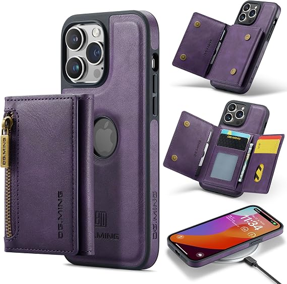Compatible with iPhone 15 Pro (6.1''),The Upgrade 2 in 1 Detachable Back Cover& Fold Leather Wallet Phone Cases, Logo Visible,Support Wireless Charging (Purple)